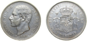 Spain Kingdom 1883 *18-83 MSM 5 Pesetas - Alfonso XII (3rd portrait) Silver (.900) Madrid Mint (5507459) 25g VF KM 688