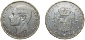 Spain Kingdom 1884 *18-84 MSM 5 Pesetas - Alfonso XII (3rd portrait) Silver (.900) Madrid Mint (5847819) 25g VF KM 688
