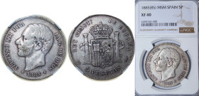 Spain Kingdom 1885 *18-85 MSM 5 Pesetas - Alfonso XII (3rd portrait) Silver (.900) Madrid Mint (3144452) 25g NGC XF 40 KM 688