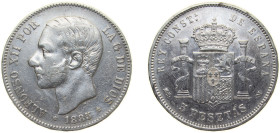 Spain Kingdom 1885 *18-86 MSM 5 Pesetas - Alfonso XII (3rd portrait) Silver (.900) Madrid Mint (1951258) 25g VF KM 688