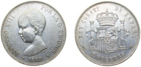 Spain Kingdom 1888 *18-88 MPM 5 Pesetas - Alfonso XIII (1st portrait) Silver (.900) Madrid Mint (10643900) 25g XF KM 689