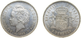 Spain Kingdom 1892 *18-92 PGM 5 Pesetas - Alfonso XIII (2nd portrait) Silver (.900) Madrid Mint (7000000) 25g UNC KM 700 Cal 19