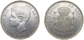 Spain Kingdom 1896 *18-96 PGV 5 Pesetas - Alfonso XIII (3rd portrait) Silver (.900) Madrid Mint (4272000) 25g AU KM 707