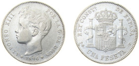 Spain Kingdom 1896 *18-96 PGV 1 Peseta - Alfonso XIII (3rd portrait) Silver (.835) Madrid Mint (6412000) 5g VF KM 706