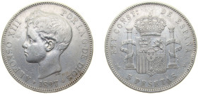 Spain Kingdom 1897 *18-97 SGV 5 Pesetas - Alfonso XIII (3rd portrait) Silver (.900) Madrid Mint (6733000) 25g XF KM 707