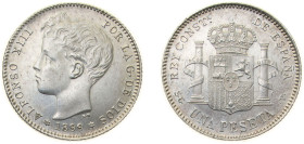 Spain Kingdom 1899 *18-99 SGV 1 Peseta - Alfonso XIII (3rd portrait) Silver (.835) Madrid Mint (7472000) 5g UNC KM 706