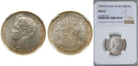 Spain Kingdom 1899 *18-99 SGV 1 Peseta - Alfonso XIII (3rd portrait) Silver (.835) Madrid Mint (7472000) 5g NGC MS 62 KM 706