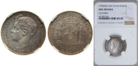 Spain Kingdom 1900 *19-00 SMV 1 Peseta - Alfonso XIII (3rd portrait) Silver (.835) Madrid Mint (18650000) 5g NGC UNC Cleaned KM 706