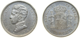 Spain Kingdom 1903 *19-03 SMV 1 Peseta - Alfonso XIII (4th portrait) Silver (.835) Madrid Mint (10602000) 5g UNC KM 721 Cal 49