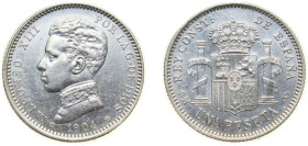 Spain Kingdom 1904 *19-04 SMV 1 Peseta - Alfonso XIII (4th portrait) Silver (.835) Madrid Mint (5294000) 5g AU KM 721 Cal 49
