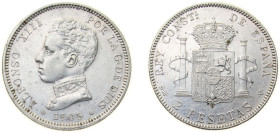 Spain Kingdom 1905 *19-05 SMV 2 Pesetas - Alfonso XIII (4th portrait) Silver (.835) Madrid Mint (3589000) 10g AU KM 725 Cal 34