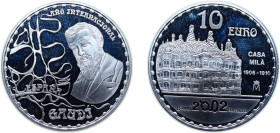 Spain Kingdom 2002 M 10 Euro (Gaudí - La Casa Milà) Silver (.925) Madrid Mint (25000) 27g PF KM 1082
