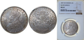 Sweden Kingdom 1897 EB 2 Kronor - Oscar II (Silver Jubilee) Silver (.800) Stockholm Mint (246100) 15g NGC MS 63 KM 762