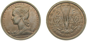 Togo French Mandate 1948 2 Francs Union française (Essai) Nickel brass Paris Mint 10.3g SP KM E5
