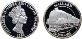 Turks and Caicos Islands British Overseas Territory 1996 20 Dollars - Elizabeth II (Mallard) Silver (.999) North American Mint 31.1g PF KM 157