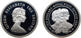 Tuvalu Constitutional Monarchy Within The Commonwealth 1982 10 Dollars - Elizabeth II (Royal Visit; Silver Proof Issue) Silver (.925) (2500) 35g PF KM...