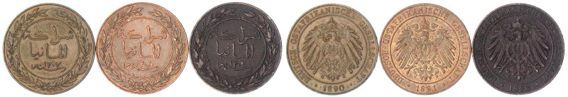 Münzen der Kolonien und Nebengebiete
Deutsch-Ostafrika
3 X Pesa: 1890 (vz), 18...
