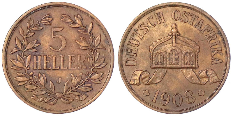 Münzen der Kolonien und Nebengebiete
Deutsch-Ostafrika
5 Heller 1908 J. Größte...