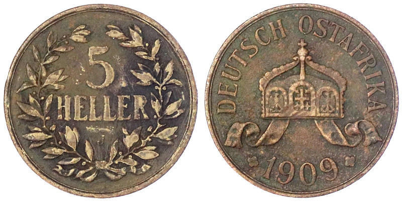 Münzen der Kolonien und Nebengebiete
Deutsch-Ostafrika
5 Heller 1909 J. Größte...