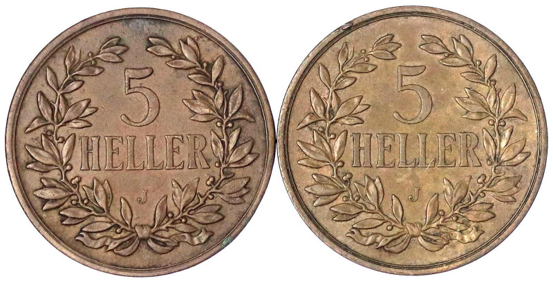 Münzen der Kolonien und Nebengebiete
Deutsch-Ostafrika
2 Stück: 5 Heller 1908 ...