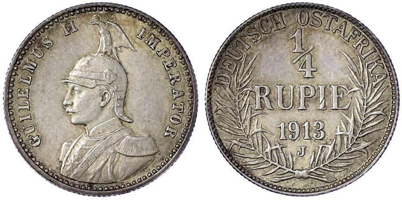 Münzen der Kolonien und Nebengebiete
Deutsch-Ostafrika
1/4 Rupie 1913 J. vorzü...