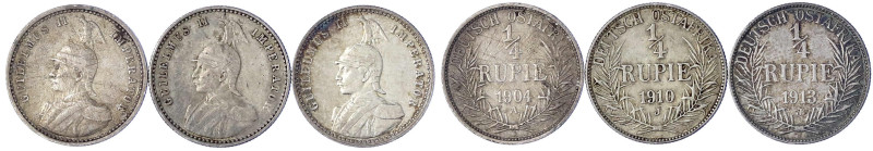 Münzen der Kolonien und Nebengebiete
Deutsch-Ostafrika
3 X 1/4 Rupie 1904 A, 1...