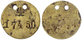 Münzen der Kolonien und Nebengebiete
Deutsch-Südwestafrika
Gefangenen-Passmarke Nr. 17450 des Herero Zacharias. Messing, 45 mm. Nach dem Staatsarchi...