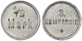 Münzen der Kolonien und Nebengebiete
Deutsch-Südwestafrika
1/2 Mark Wertmarke 3. Kompagnie (in Keetmanshoop). Zink, vernickelt. 25,5 mm. vorzüglich....