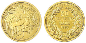 Kolonien und Nebengebiete
Deutsch-Neuguinea
Neuguinea Compagnie
Neuprägung zum 20 Mark Neu-Guinea GOLD 1895 A (2008). 2,05 g. 585/1000. Polierte Pl...