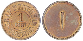 Kolonien und Nebengebiete
Sonstige deutsche Siedlungen/Besitzungen
Java
Kupfermarke zu 1 Cent o.J. Graf Bentheim Blimbing. 21,9 mm. prägefrisch, se...