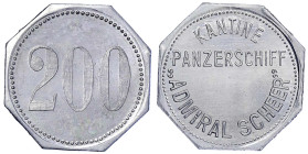 Münzen der Kolonien und Nebengebiete
Marken der kaiserlichen Marine und der Kriegsmarine
200 (Pfennig) o.J. Aluminium, 28,8 mm, achteckig. Kantine P...