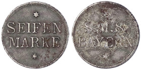 Münzen der Kolonien und Nebengebiete
Marken der kaiserlichen Marine und der Kriegsmarine
Seifenmarke der SMS Bayern. Eisen, 23,6 mm. sehr schön/vorz...