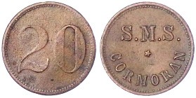 Münzen der Kolonien und Nebengebiete
Marken der kaiserlichen Marine und der Kriegsmarine
20 (Pfennig) o.J. Messing, 21,4 mm. S.M.S. Cormoran. sehr s...