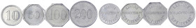 Münzen der Kolonien und Nebengebiete
Marken der kaiserlichen Marine und der Kriegsmarine
4 Marken zu 10, 50, 100 und 200 (Pfennig) o.J. Aluminium. K...