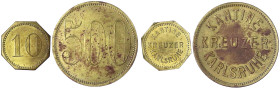 Münzen der Kolonien und Nebengebiete
Marken der kaiserlichen Marine und der Kriegsmarine
2 Messingmarken zu 10 und 500 (Pfennig) o.J. Messing, achte...