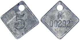 Münzen der Kolonien und Nebengebiete
Marken der kaiserlichen Marine und der Kriegsmarine
5 (Pfennig) o.J. Quadratisch, Zink, 16,3 mm, oben gelocht. ...