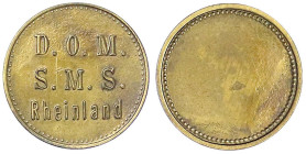 Münzen der Kolonien und Nebengebiete
Marken der kaiserlichen Marine und der Kriegsmarine
Messingmarke o.J. 18,2 mm. D.O.M. S.M.S. Rheinland. vorzügl...