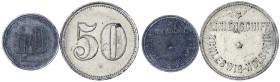 Münzen der Kolonien und Nebengebiete
Marken der kaiserlichen Marine und der Kriegsmarine
2 Zinkmarken zu 10 und 50 (Pfennig) o.J. 19 mm und vernicke...