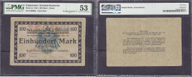 Banknoten der Kolonien und Nebengebiete
Deutsch-Kamerun
100 Mark Schatzschein 12.08.1914, Adler im Unterdruck blau. Serie E, KN. 00006. PMG-Grading ...