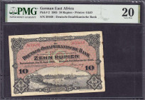 Banknoten der Kolonien und Nebengebiete
Deutsch-Ostafrika
10 Rupien 15.6.1905. Kolonialbanknote, Hafenansicht von Daressalam. PMG-Grading 20 Very Fi...