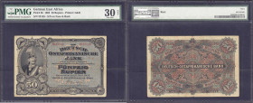 Banknoten der Kolonien und Nebengebiete
Deutsch-Ostafrika
50 Rupien 15.6.1905. Kolonialbanknote, Kaiser Wilhelm II. KN. 5-stellig, Vs. rot und Rs. s...