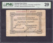 Banknoten der Kolonien und Nebengebiete
Deutsch-Ostafrika
20 Rupien Interims-Banknote 15.3.1915. Mit handschr. KN. PMG-Grading 20 Very Fine. Rosenbe...