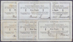 Banknoten der Kolonien und Nebengebiete
Deutsch-Ostafrika
6 x 1 Rupie Interims-Banknote 1.9.1915, mit diversen Unterschriftskombinationen. meist IV....