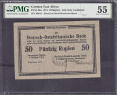 Banknoten der Kolonien und Nebengebiete
Deutsch-Ostafrika
50 Rupien 1.10.1915 KN. 30913. PMG AU 55. Rosenberg 913a. Grabowski. DOA-14a. Pick 46a.