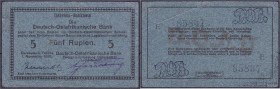 Banknoten der Kolonien und Nebengebiete
Deutsch-Ostafrika
5 Rupien Interims-Banknote 1.11.1915. Faksimile Us. links schwarz, rechts violett. Rs. DOA...