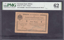 Banknoten der Kolonien und Nebengebiete
Deutsch-Ostafrika
1 Rupie Interims-Banknote 1.12.1915. Rs. mit Rundstempel der DOAB. PMG-Grading 62 Top Pop....