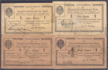 Banknoten der Kolonien und Nebengebiete
Deutsch-Ostafrika
4 x 1 Rupie Interims-Banknoten 1.12.1915. Serie K und 3x J. III bis III- Rosenberg 924b,d,...