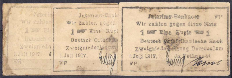Banknoten der Kolonien und Nebengebiete
Deutsch-Ostafrika
3 x 1 Rupie Interims...