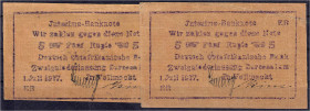 Banknoten der Kolonien und Nebengebiete
Deutsch-Ostafrika
2 x 5 Rupien 1.7.1917. Papier gelbbraun, Druck violett, KN 5-stellig. II-III. Rosenberg 93...