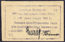 Banknoten der Kolonien und Nebengebiete
Deutsch-Ostafrika
10 Rupie 1.7.1917. Serie ER, Druck: violett, Wertzahlen schmal 3,5 mm hoch. II. Rosenberg ...
